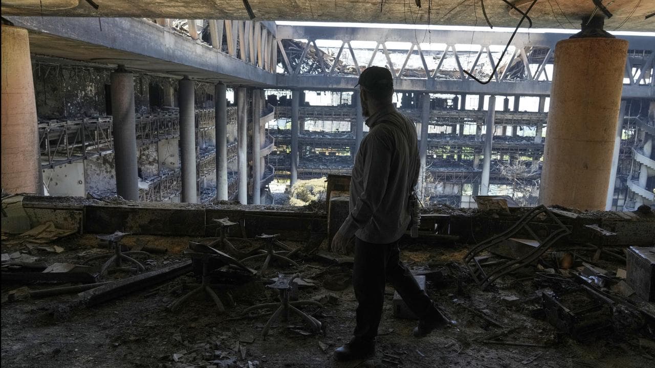 Damaged headquarters of Iranian state television in Tehran