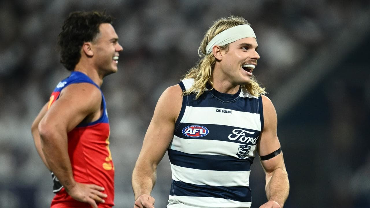 Brisbane's Cam Rayner (left) and Geelong's Bailey Smith