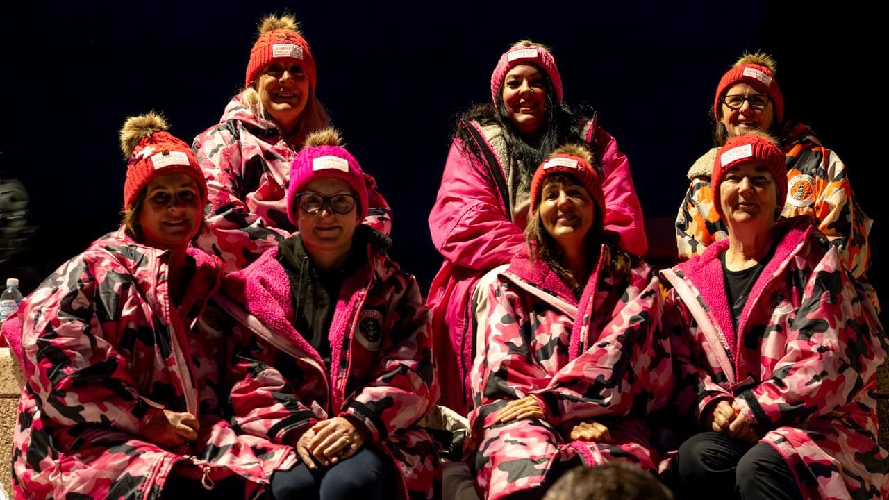 Swimmers before the annual nude winter solstice swim