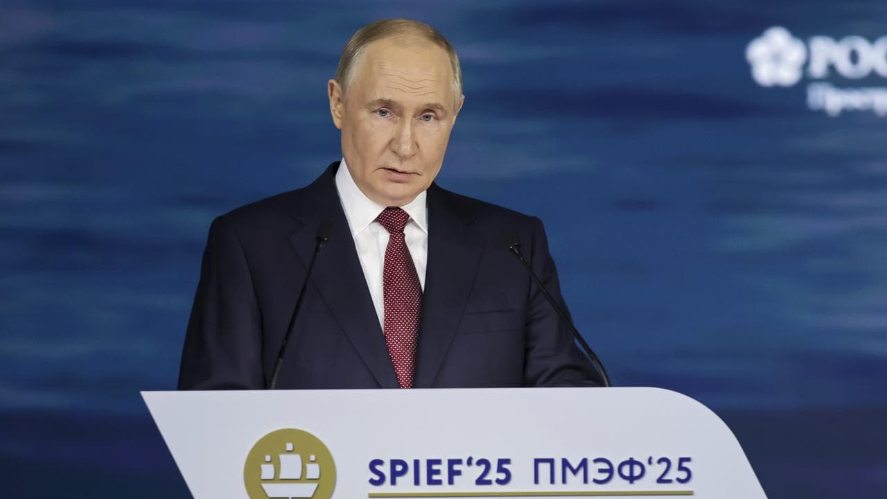 Russian President Vladimir Putin at an economic forum in St Petersburg