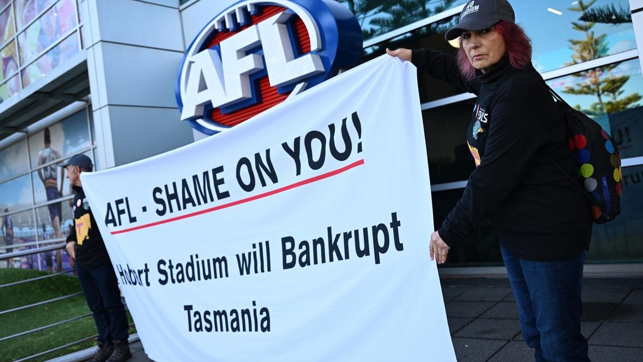 A protest over a proposed Tasmanian AFL stadium