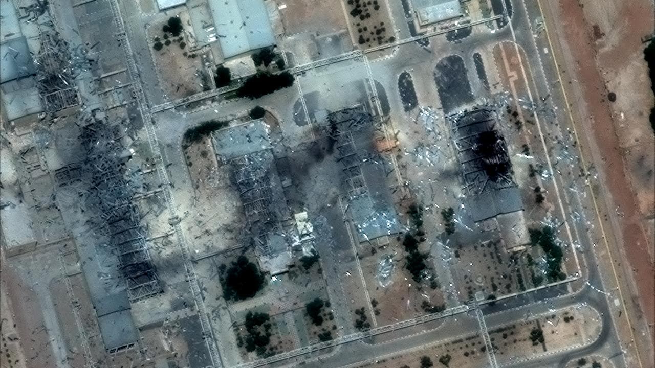 A satellite image of the damage at the Isfahan site.
