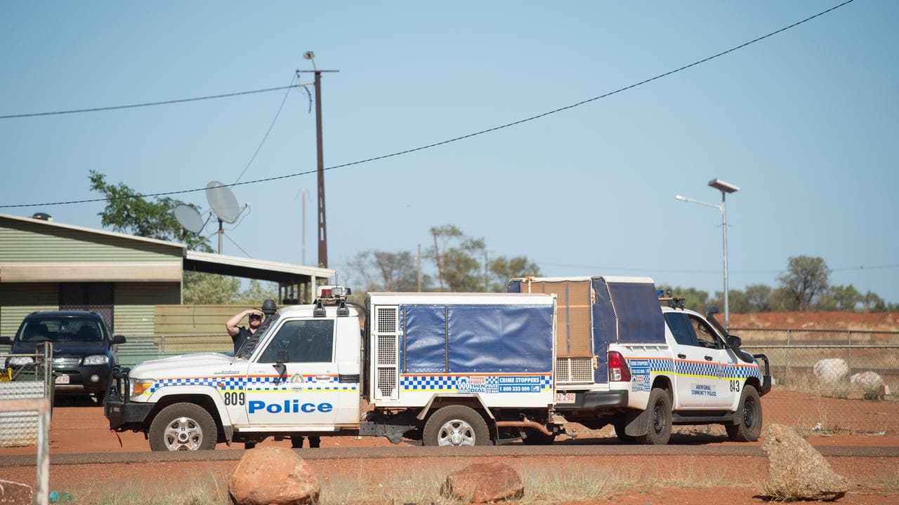 Police vehicles in Yuendumu.