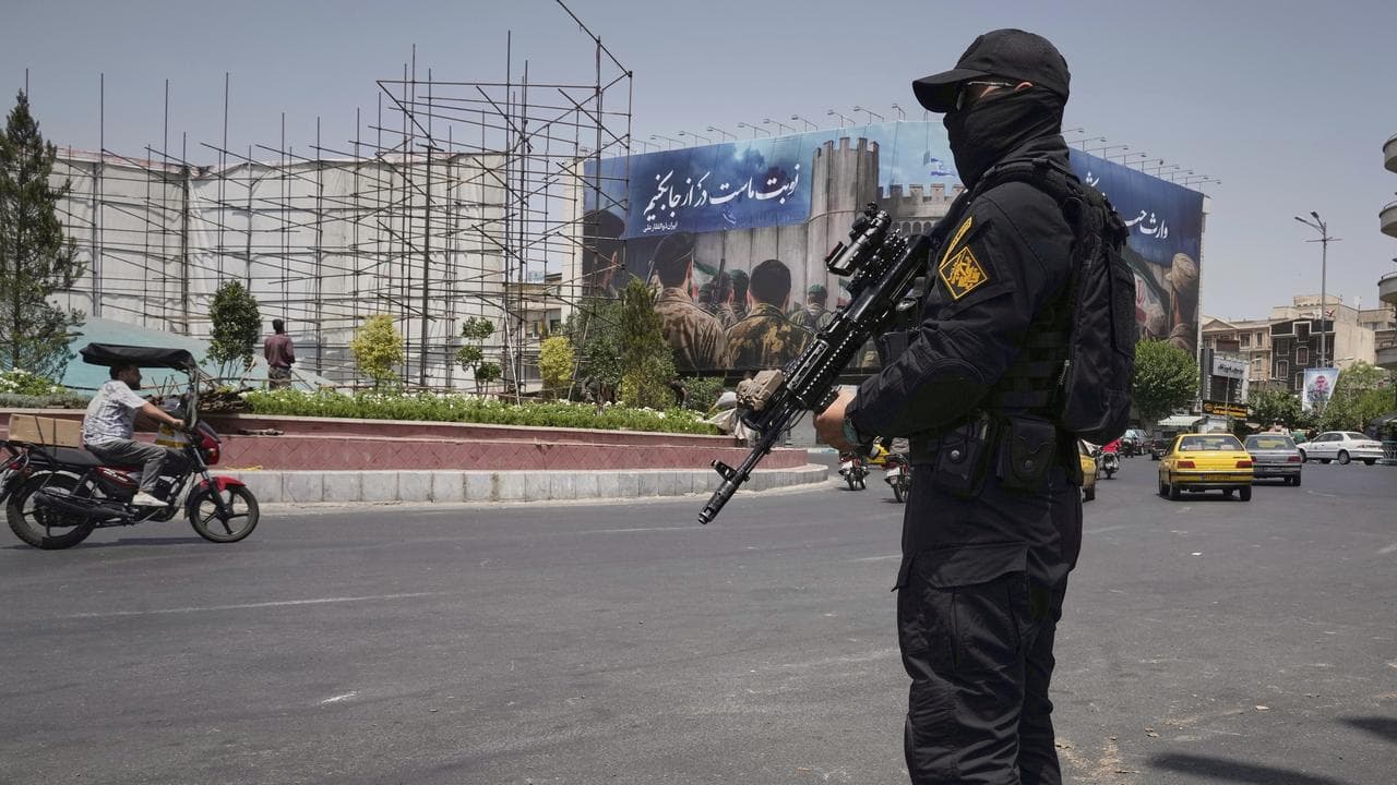 A Revolutionary Guard at Enqelab-e-Eslami square in Tehran, Iran
