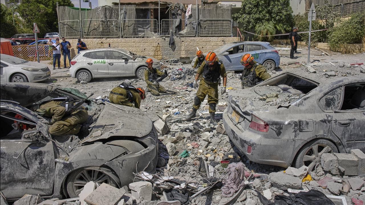 Rubble after an Iranian missile attack in Beersheba, Israel