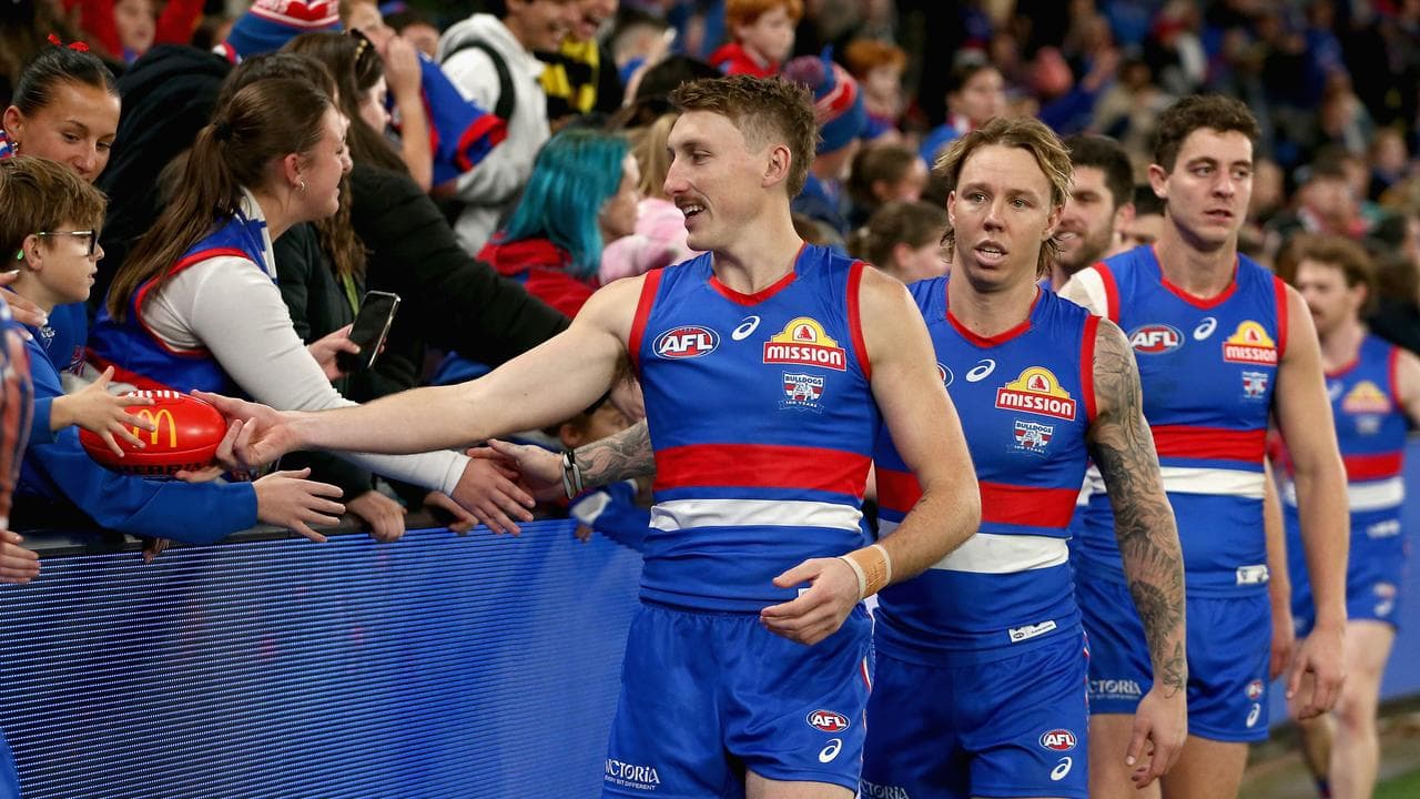 Celebrating Western Bulldogs players.