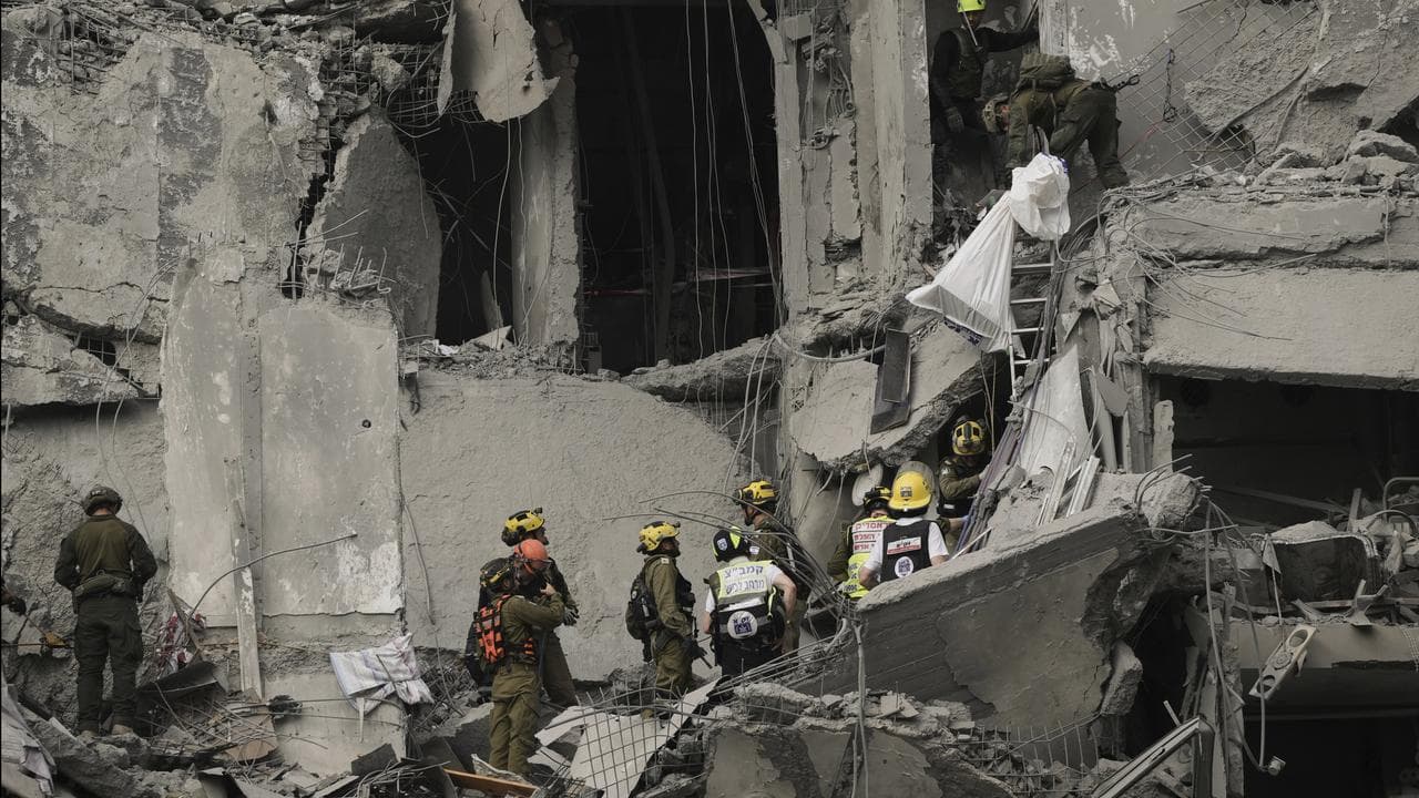 Rubble after an Iranian missile strike in Beersheba, Israel