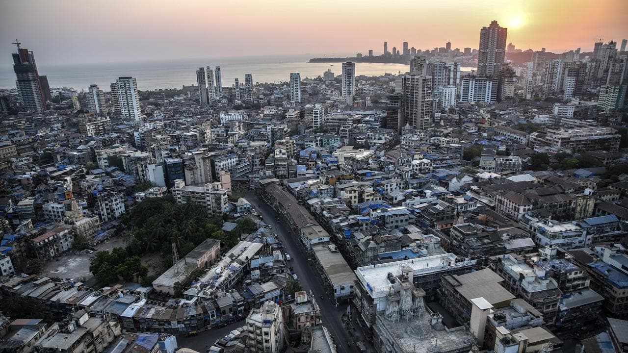 Aerial view of virtually deserted roads in Mumbai, India, March 2020