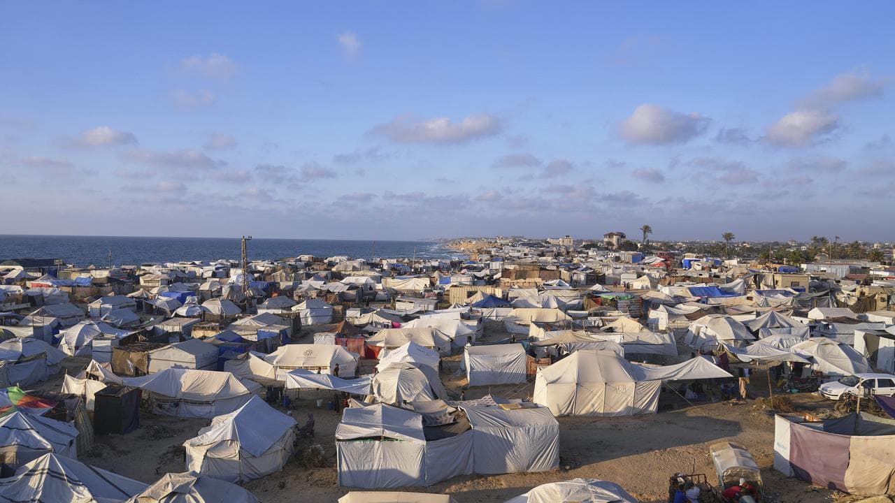 Makeshift tent camp for displaced Palestinians in Muwasi