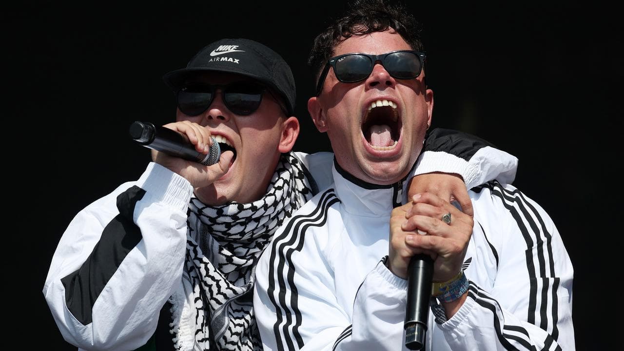 Kneecap's Mo Chara (left) and Moglai Bap perform