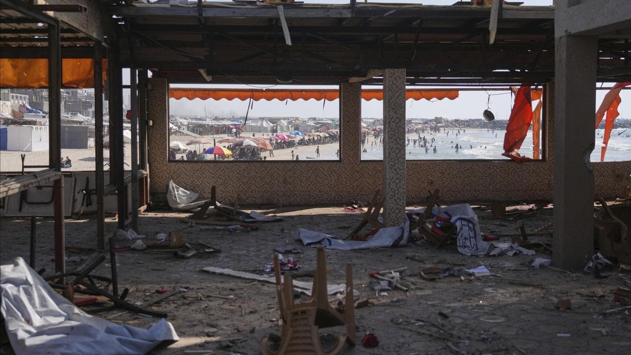 a café that was damaged in an Israeli airstrike