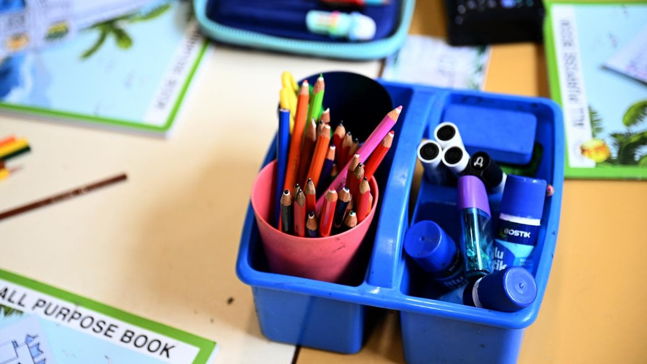 Stationery on a school desk