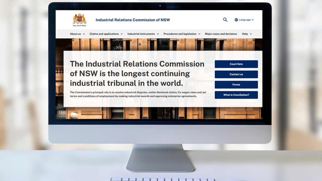 Computer screen showing home page of IRC NSW