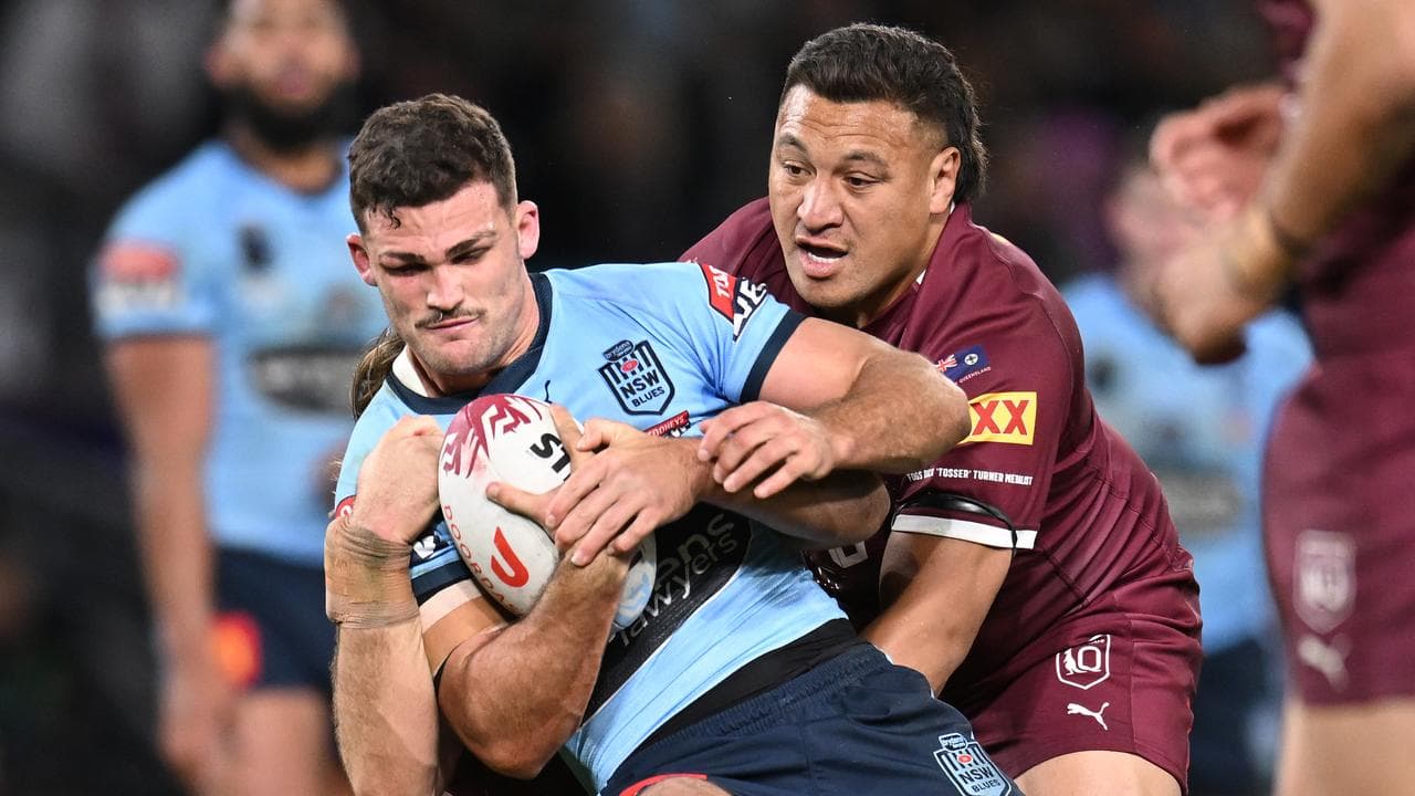 (L-R) Nathan Cleary and Josh Papalii.