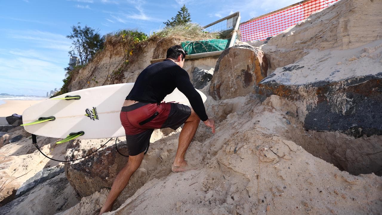 Beach erosion on the Gold Coast after Ex Tropical Cyclone Alfred