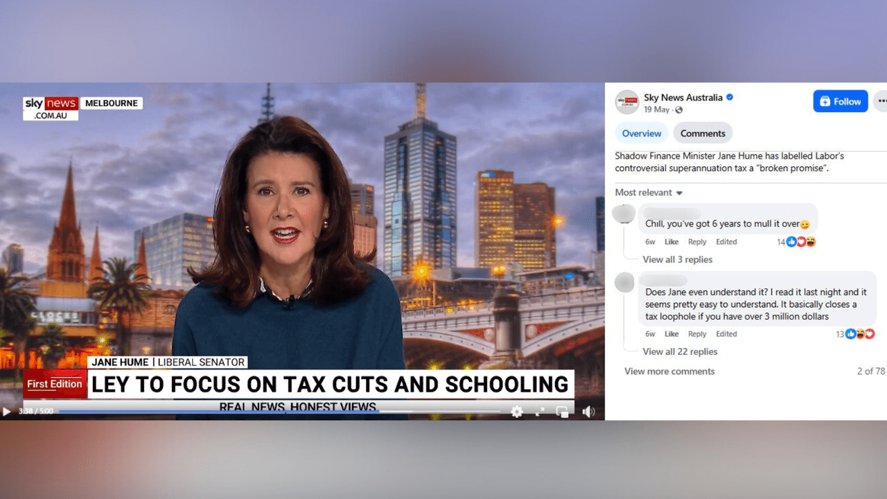 Senator Jane Hume being interviewed on Sky News.