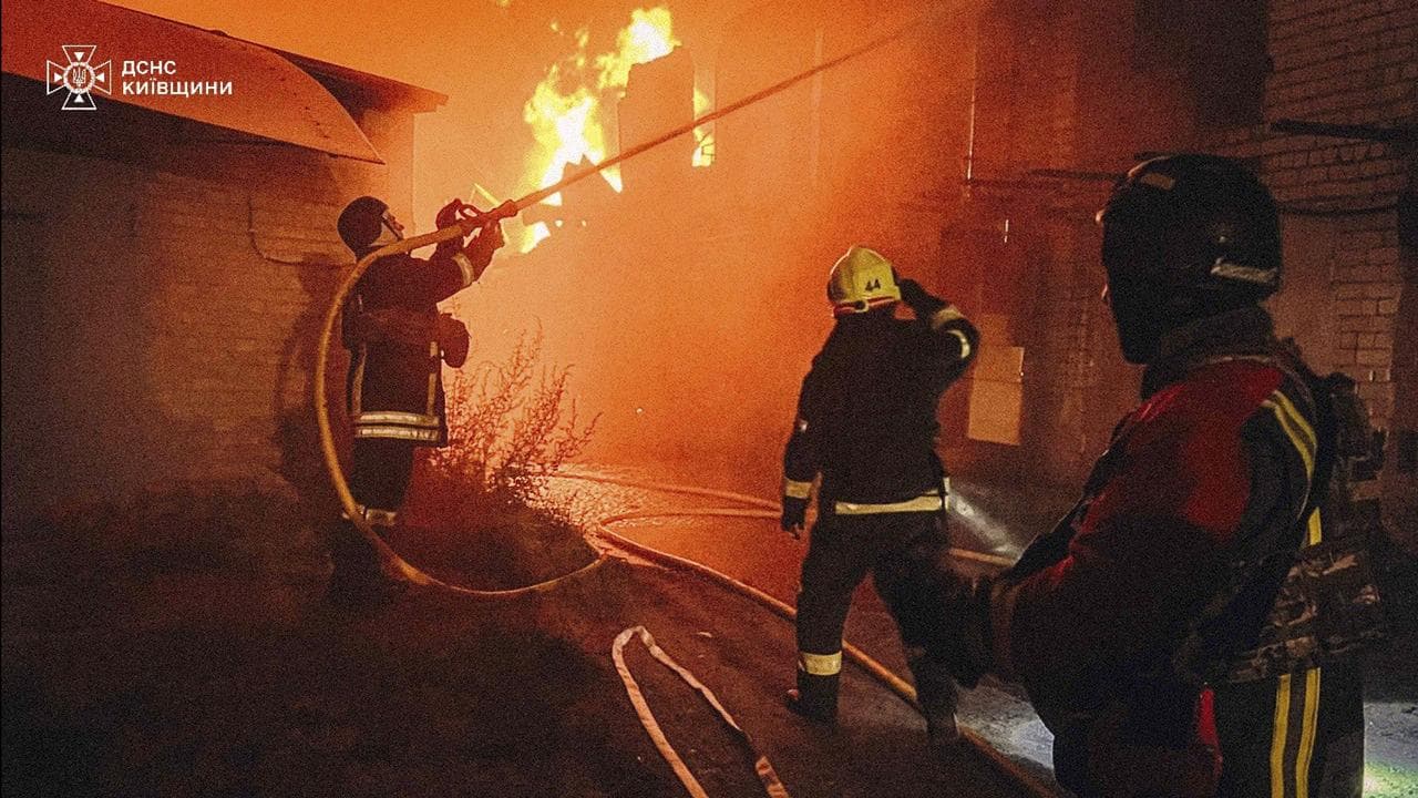 Ffire following a Russian attack in Kyiv region, Ukraine