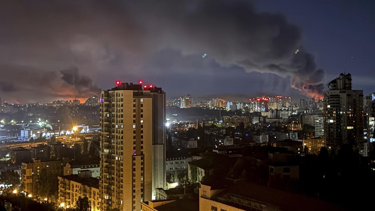 Smoke rises after a Russian strike on Kyiv, Ukraine