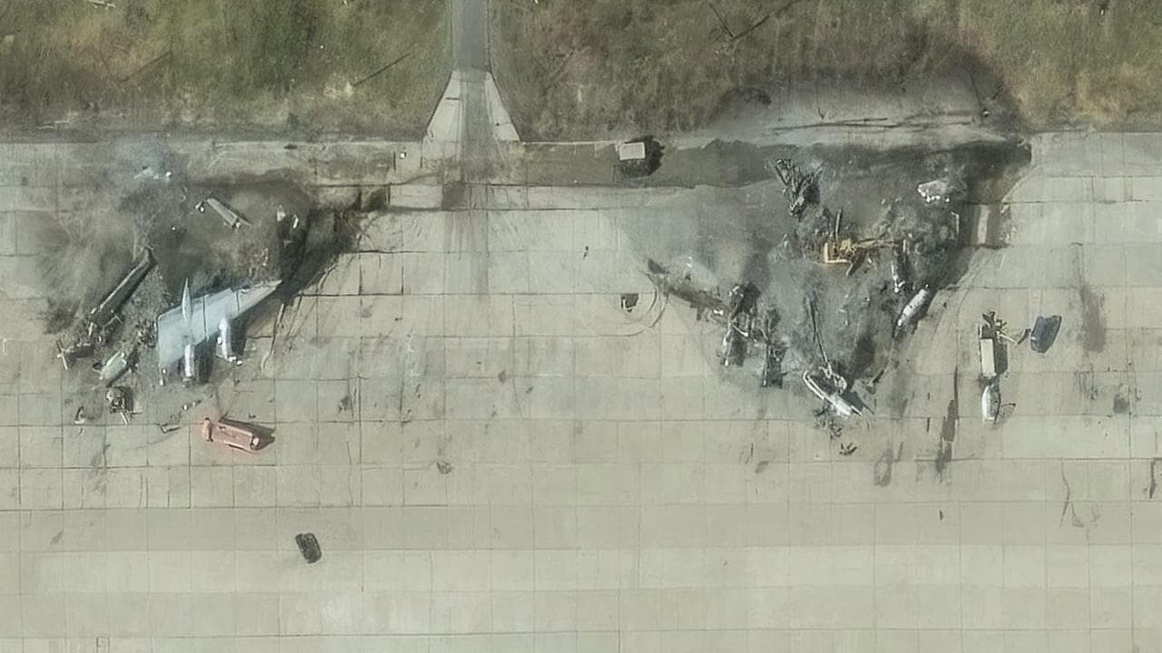 Destroyed Tupolev Tu-95 aircraft at Olenya Airbase in Russia