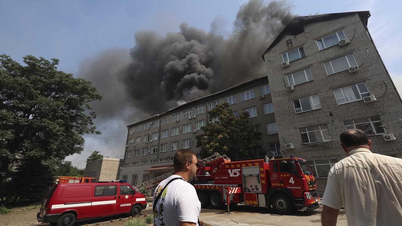 Building destroyed by a Russian drone strike in Zaporizhzhia, Ukraine