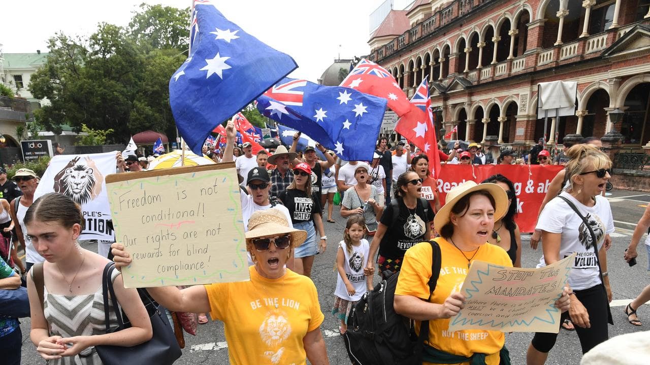 Protesters at a rally outside Queensland Parliament (file image)