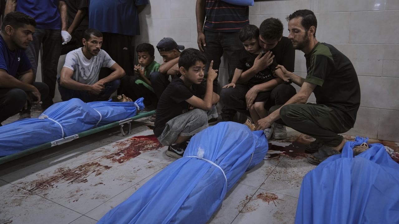 Funeral at the Al-Awda Hospital for victims of an Israeli bombardment
