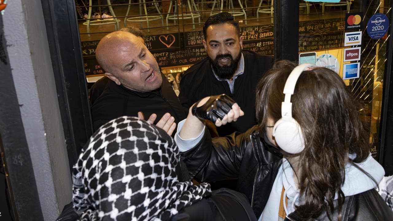 Protest at an Israeli restaurant in Melbourne.