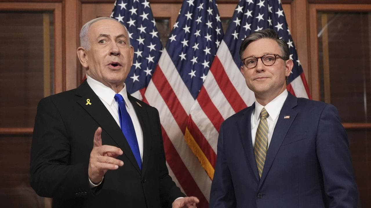 Prime Minister Benjamin Netanyahu and US House Speaker Mike Johnson