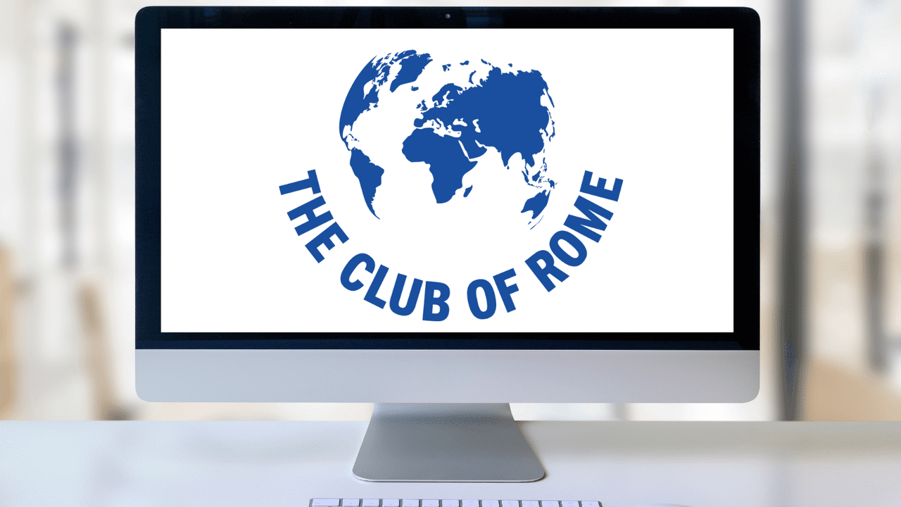 Computer screen with The Club of Rome logo on it