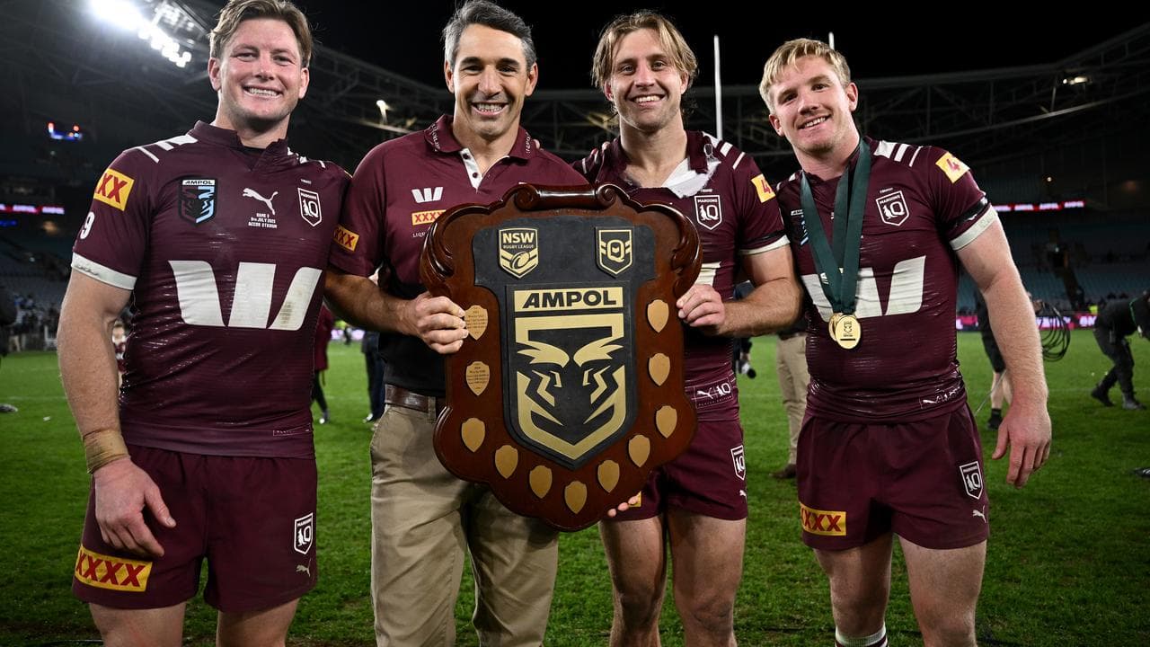 Harry Grant, coach Billy Slater, Cameron Munster and Tom Dearden
