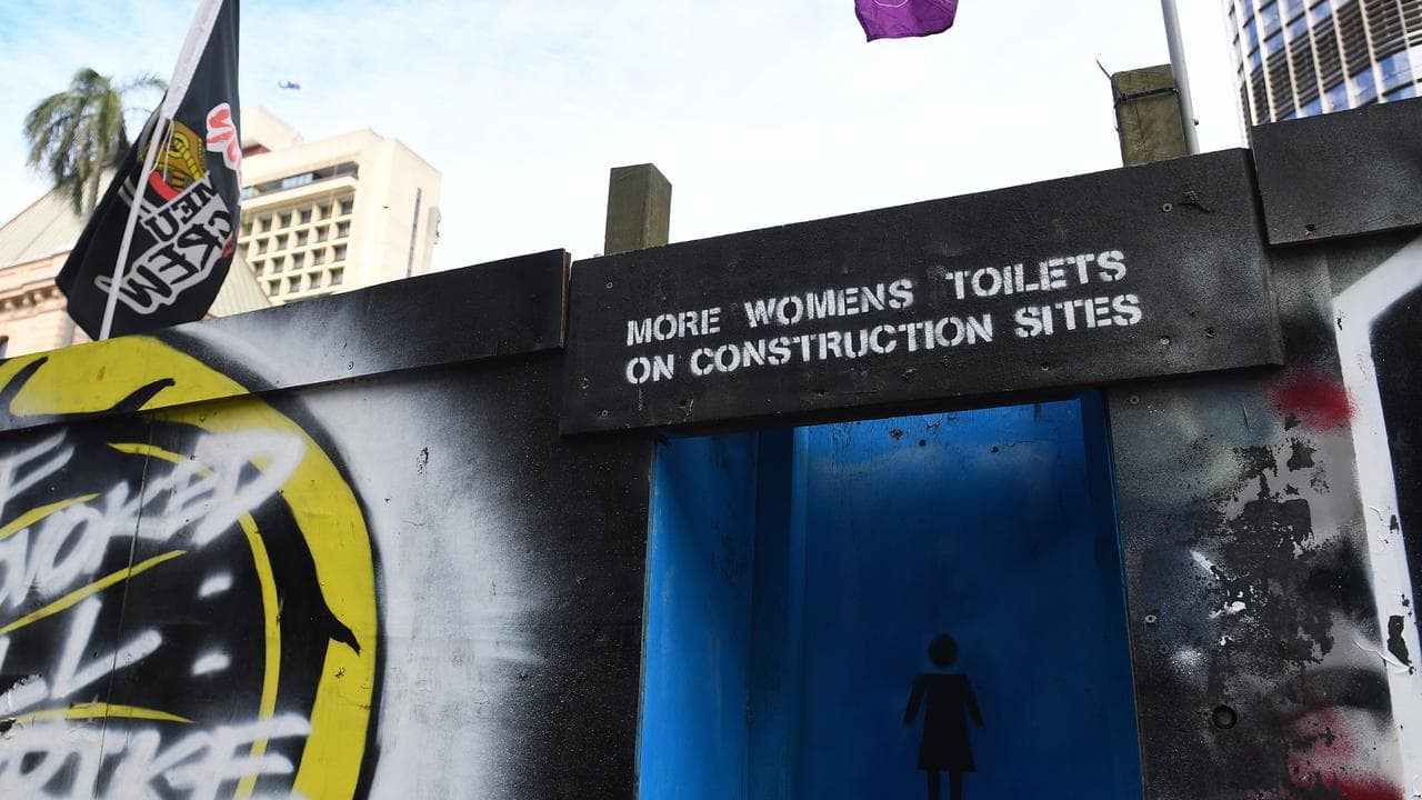 Mention of women's rights on a CFMEU fence