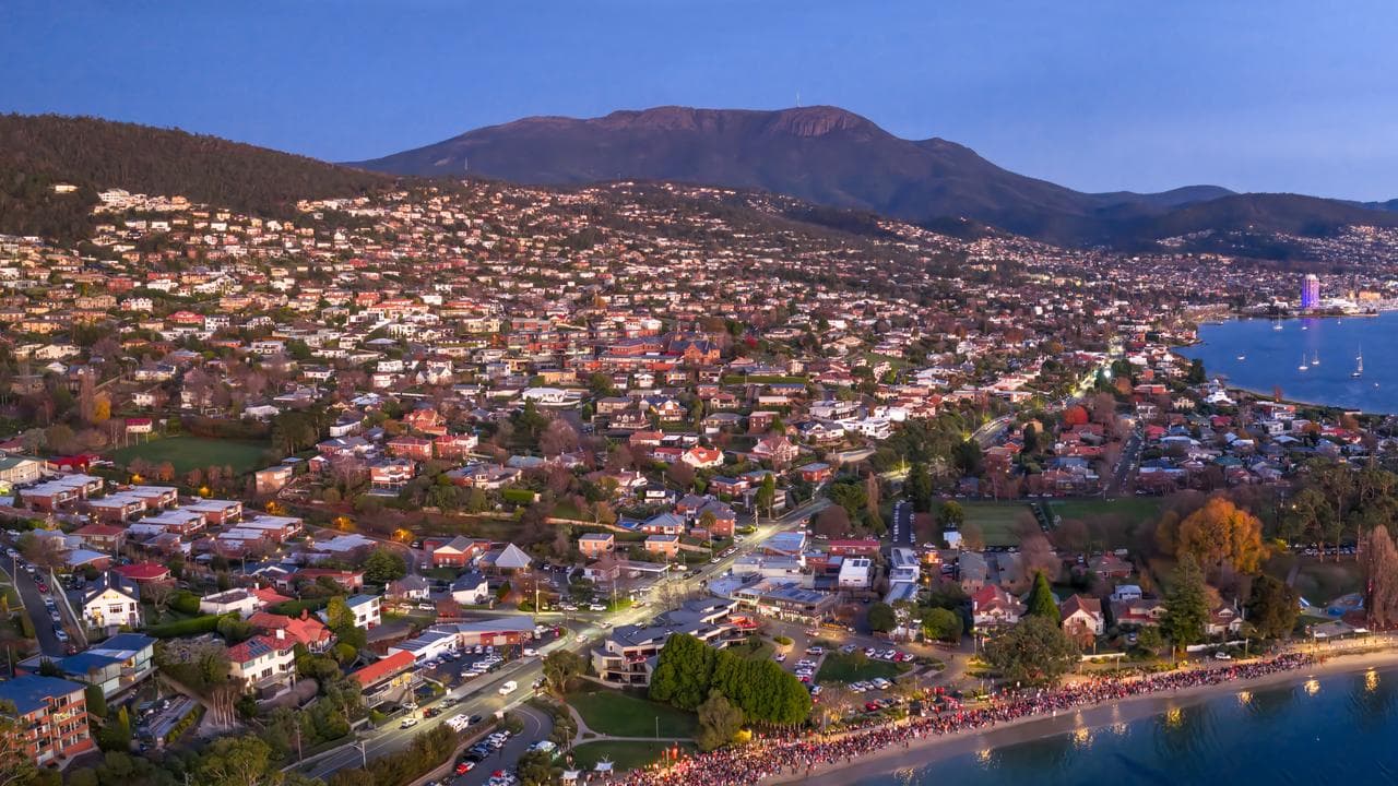 Aerial view over Hobart