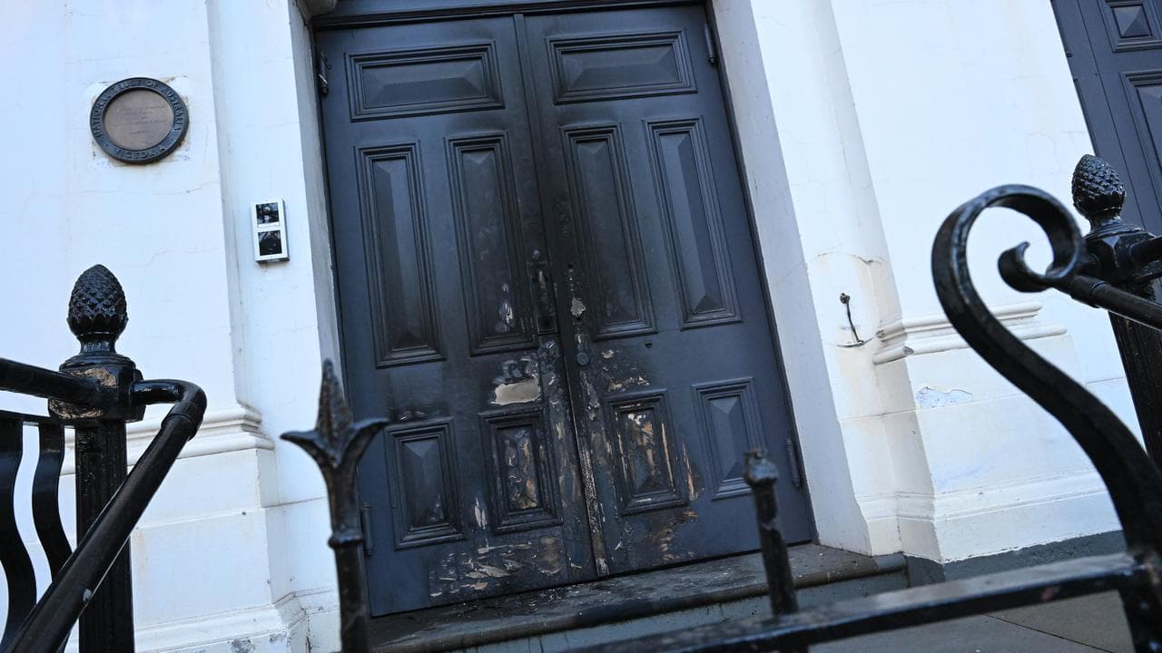 Damage to the exterior of the East Melbourne Hebrew Congregation