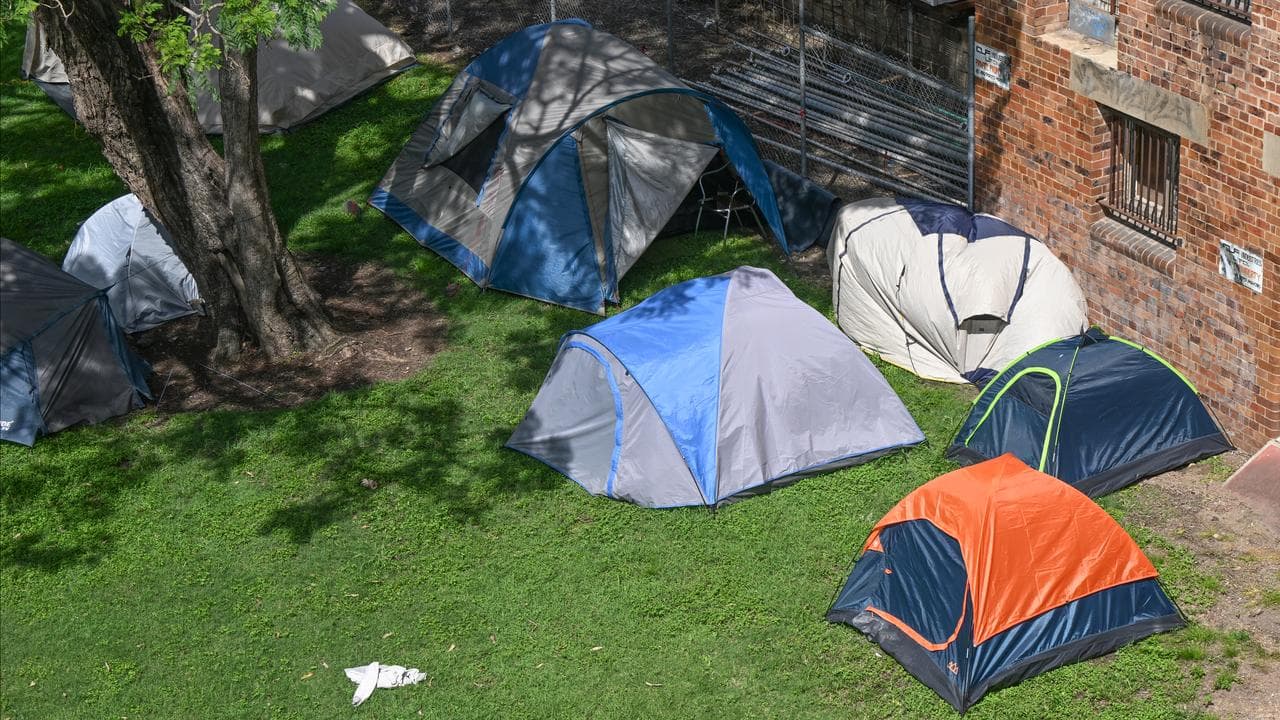 An encampment of homeless people