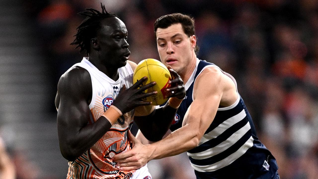 Leek Aleer and Geelong's  Shannon Neale