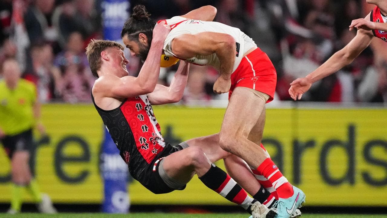 Max Heath's tackle on Brodie Grundy sparked a melee.