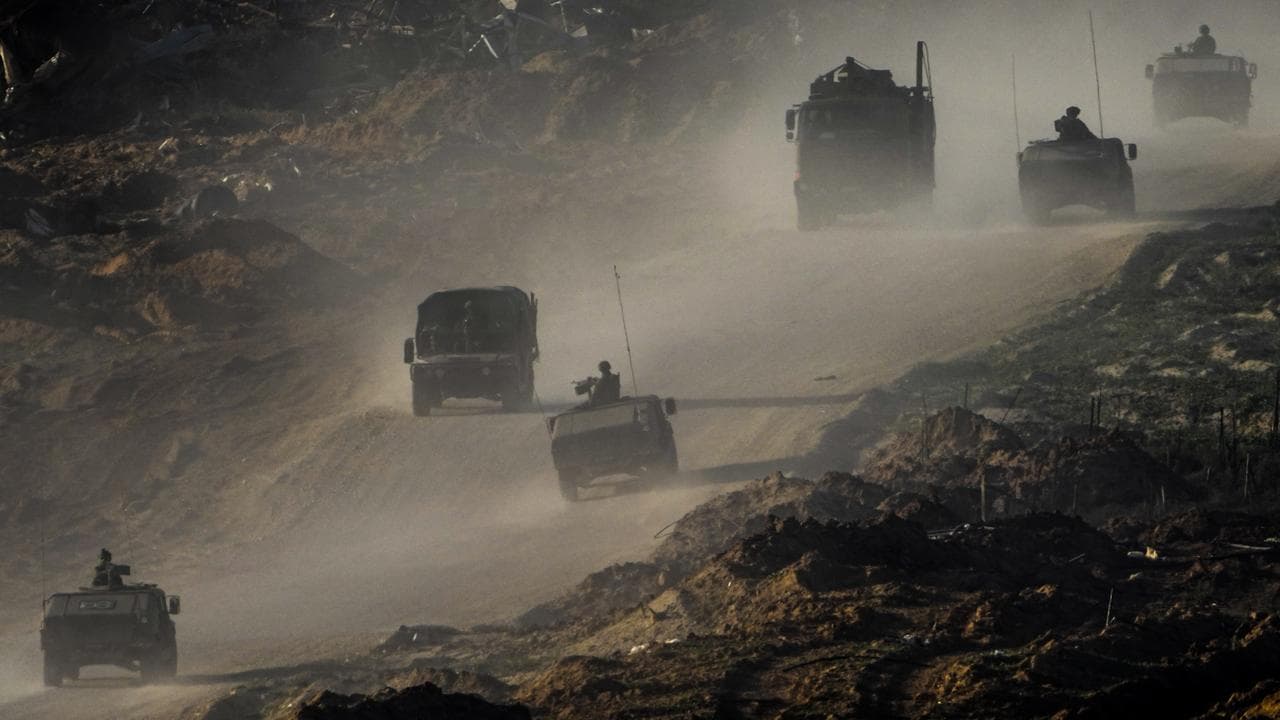 A convoy of Israeli troops