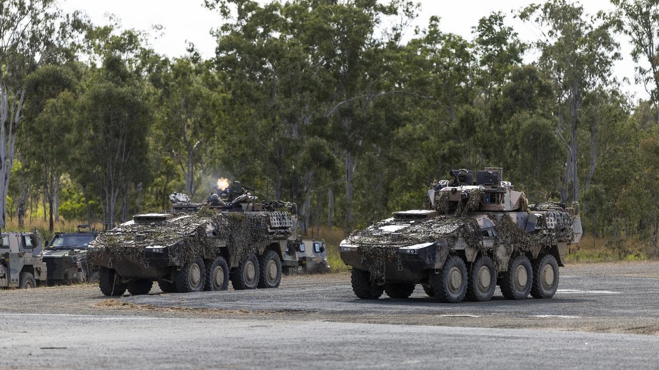 Armoured vehicles in the Australian Army's Warfighter Exercises.