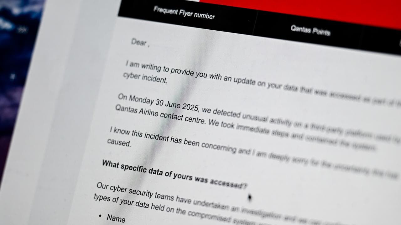 An email from Qantas detailing a data breach