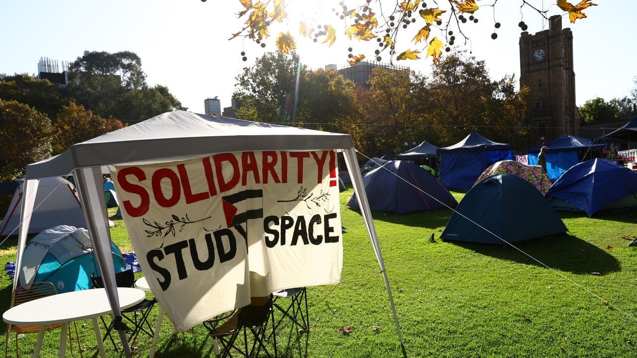 Pro-Palestine encampment at the University of Melbourne in 2024