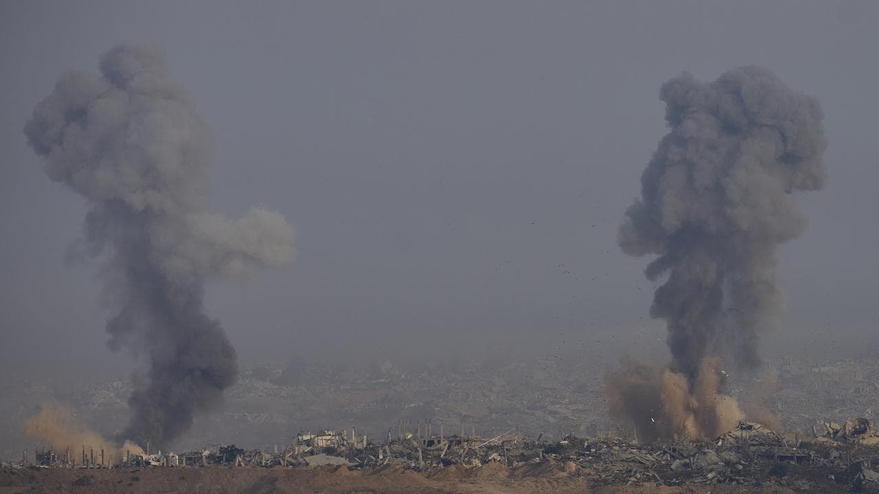 Smoke from an explosion rises in the northern Gaza Strip