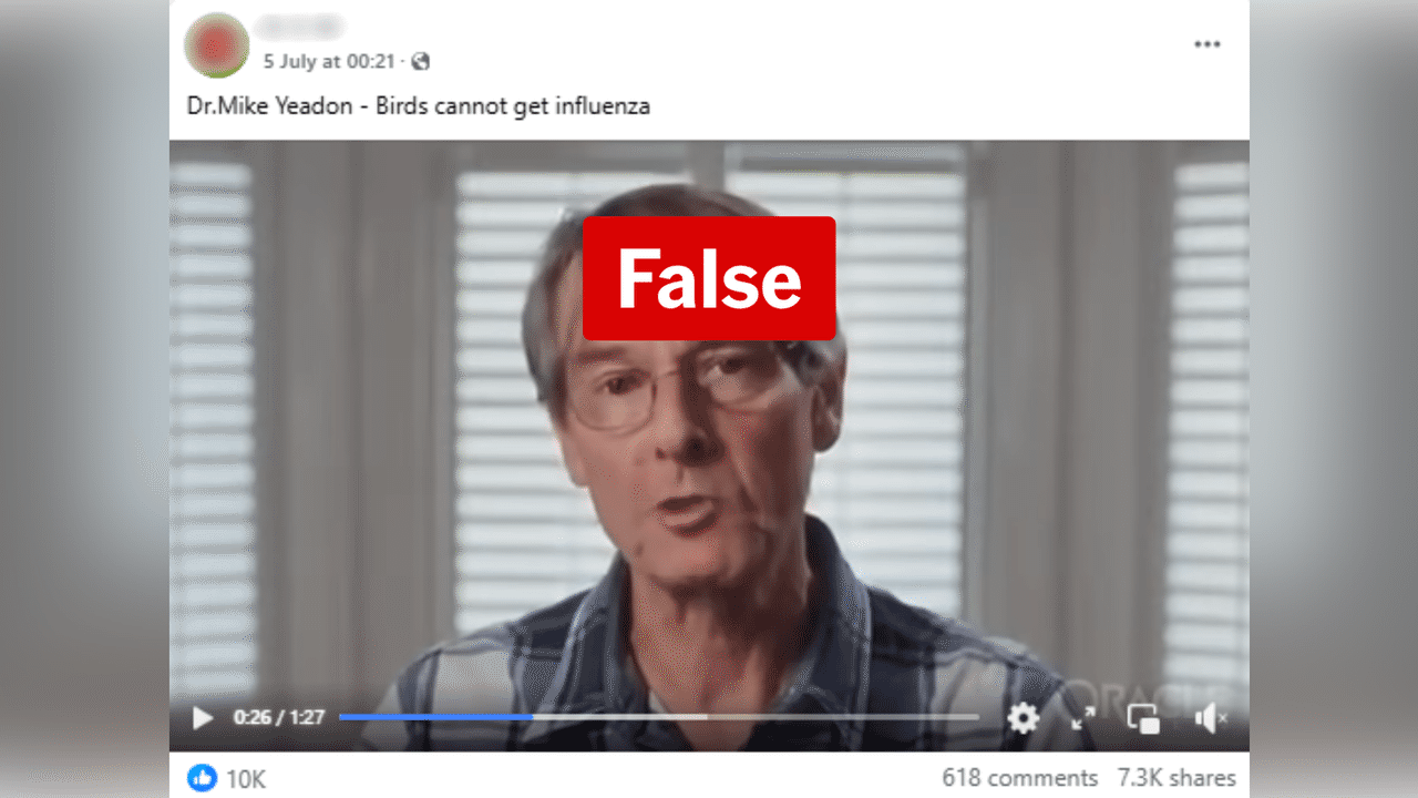 Michael Yeadon claiming in a Facebook video that birds don't get flu
