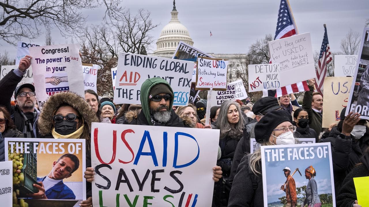 Rally in Washington, DC, against USAID cuts