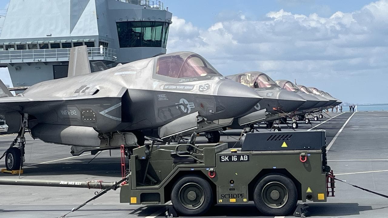 Jets lined up on HMS Prince of Wales aircraft carrier in Darwin