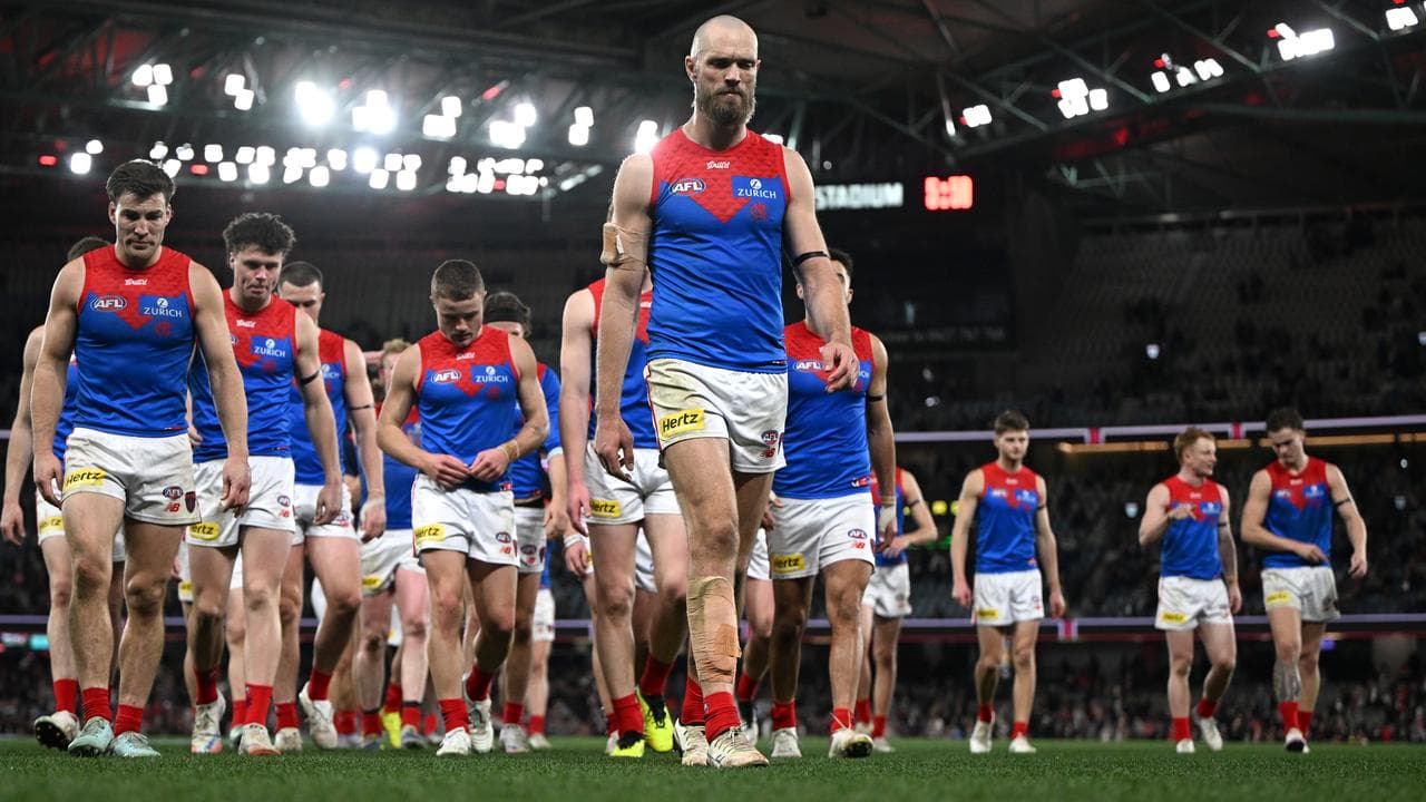 Max Gawn leads the Demons off the ground.