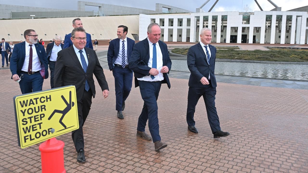 Colin Boyce (L) Barnaby Joyce (C) and Michael McCormack (R)