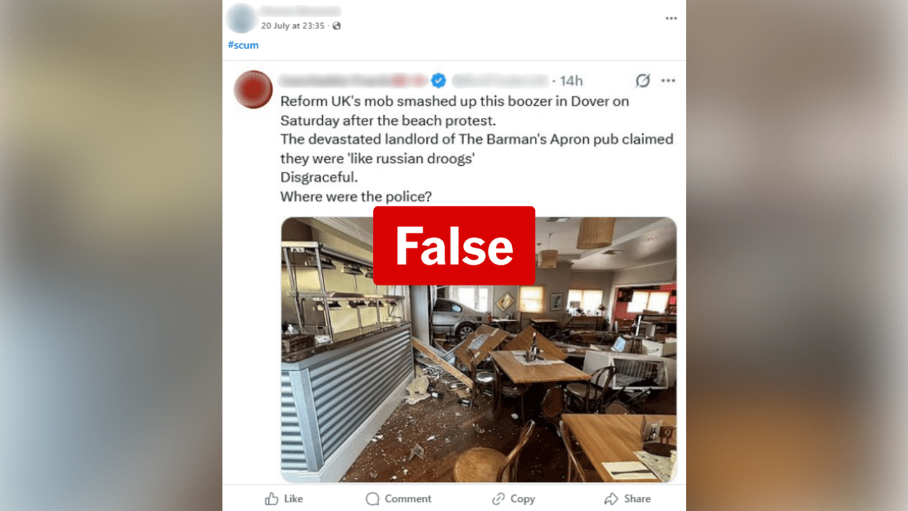 False Facebook claim that crashed car image shows riots in Epping, UK