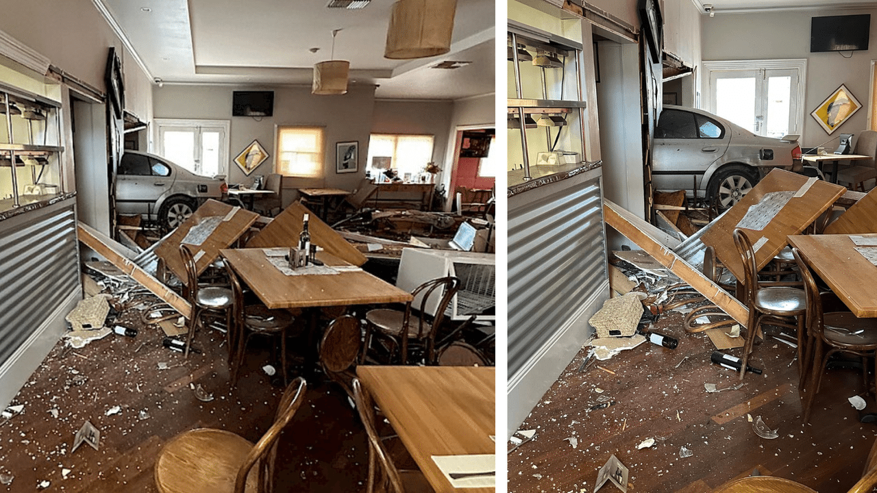 Two images of Border Inn, Victoria, crash in 2022