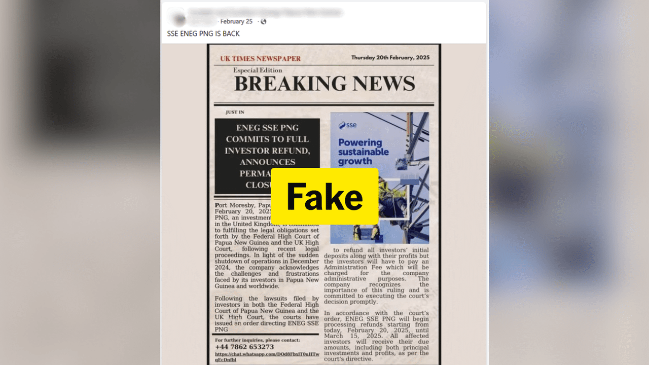 Facebook post making false claim about SSE