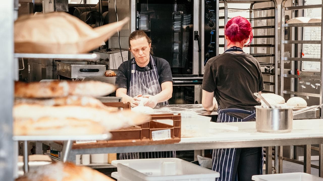 Jane Dough's bakers kneading the day's sourdough
